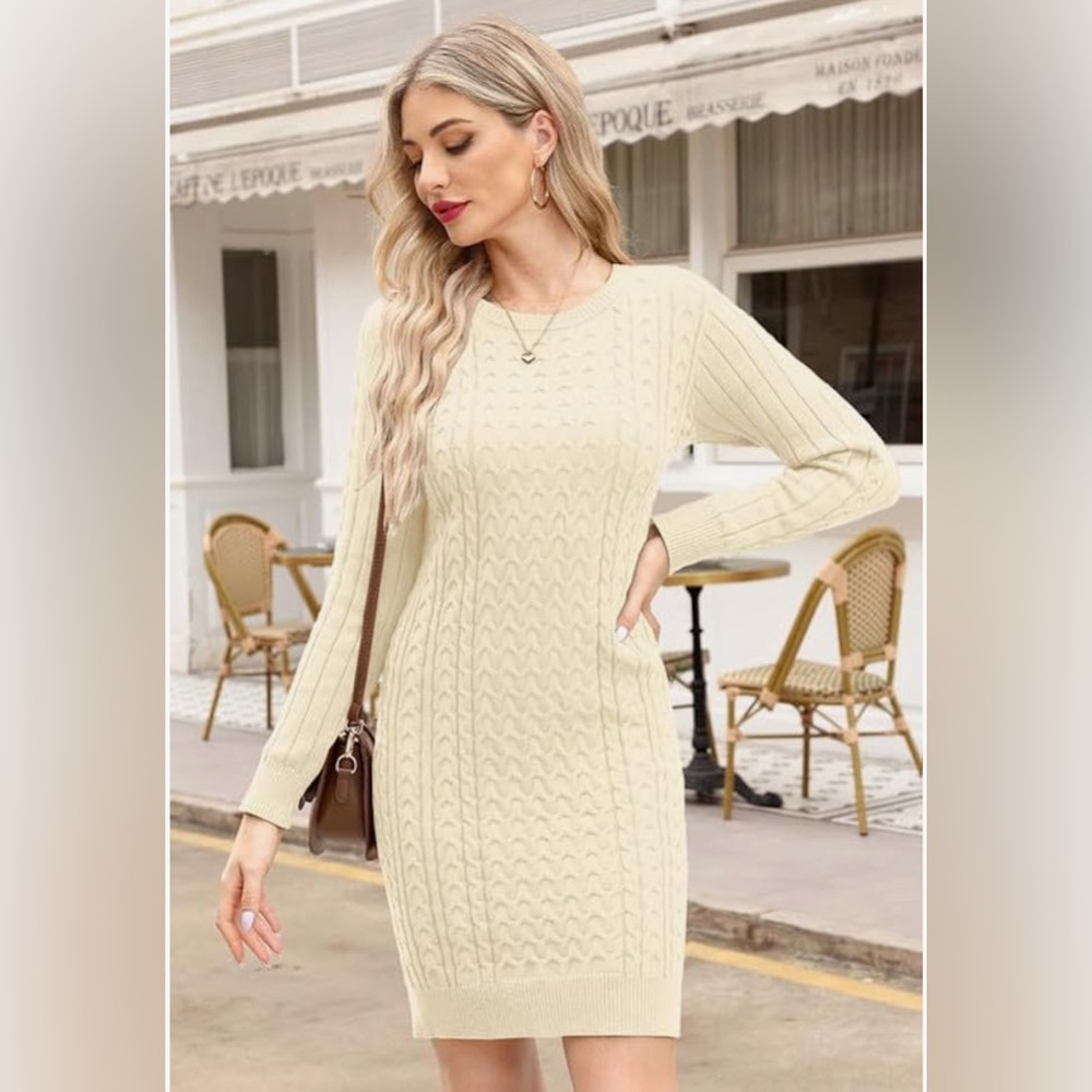 Spadehill Womens Fall Cable Knit Long Sleeve Winter Sweater Dress